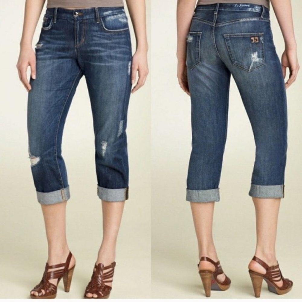 Joe's Jeans Women's Cropped Distressed Roll-Cuff Jeans in Dark Blue Wash